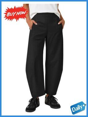 Barrel Leg Travel Pants Quick Dry Tapered Cropped Slacks Pockets